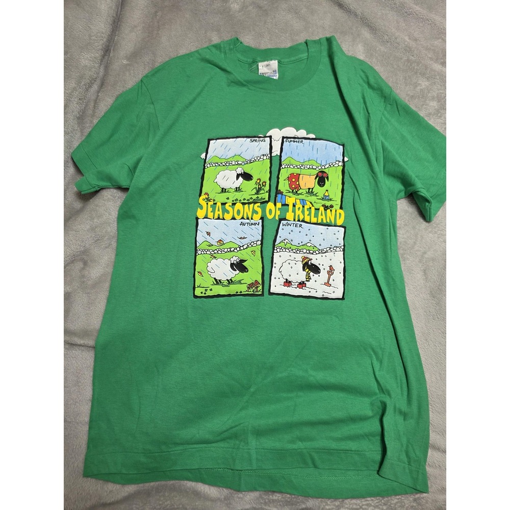 Vintage Seasons Of Ireland Single Stitch T-Shirt Mens Large Green Sheep Tee L